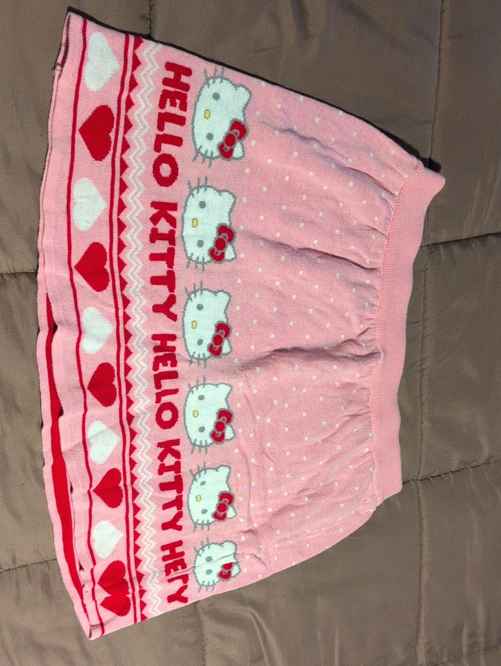 Hello Kitty Pink Red White Heart-Print Skirt